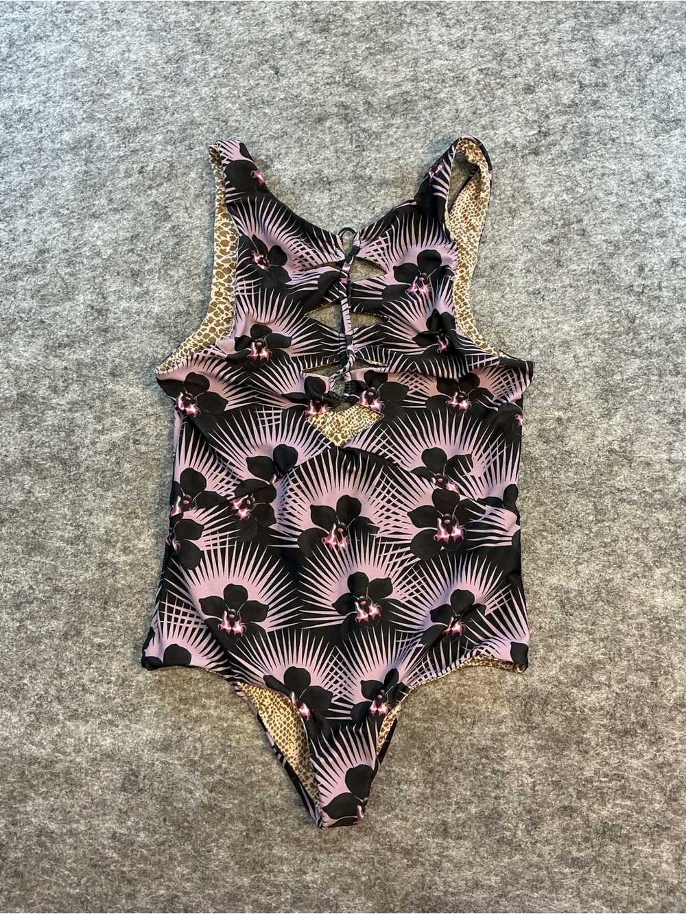 Acacia Black & Pink Floral One-Piece Swimsuit Size S